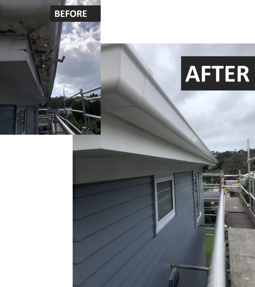 Marley spouting installation before and after external view